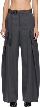 Sacai | Gray Stripe Doeskin Trousers