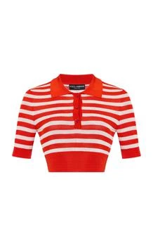 Dolce 
Gabbana | Dolce 
Gabbana Striped Ribbed-Knit Cropped Polo Shirt - Moda Operandi