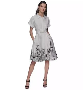 Women's Tie-waist Paris Border Shirt Dress
