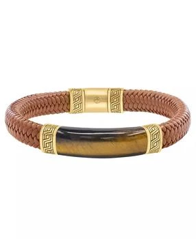 Effy | Men's Tigers Eye (27-3/8 ct. t.w.) Bracelet in Brown Leather with 18k Gold