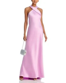 Long Satin Tie Neck Gown - Exclusive