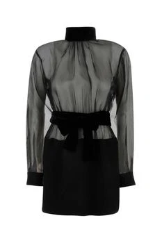 Dolce & Gabbana | Dolce & Gabbana High Neck Velvet Belted Mini Dress
