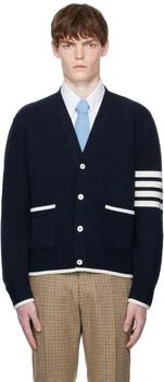 Thom Browne | Navy Milano Stitch Merino Wool 4-Bar V-Neck Cardigan