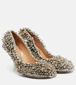 Dries Van Noten | Embellished leather-trimmed pumps