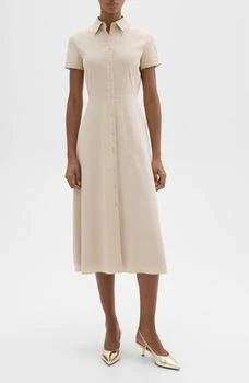 Short Sleeve Linen Blend Midi Shirtdress