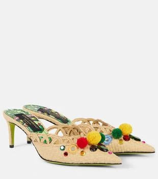 Dolce 
Gabbana | Pointy 60 embellished raffia mules