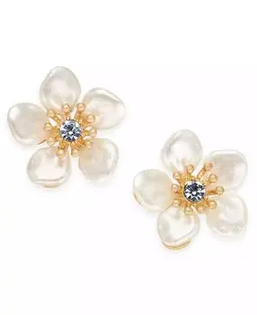 Lonna & Lilly Gold-Tone Crystal & Imitation Pearl Flower Stud Earrings