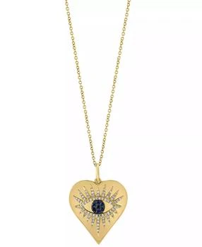 Effy | EFFY® Sapphire (1/20 ct. t.w.) & Diamond (1/4 ct. t.w.) Evil Eye Heart 18" Pendant Necklace in 14k Gold