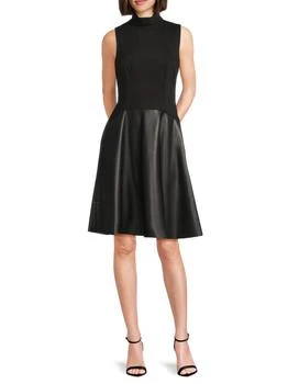 DKNY Mixed-Media Cotton-Blend A-Line Minidress