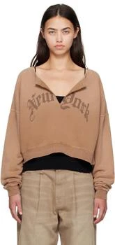 Tan 
New York
 Cropped Front Slit Sweatshirt