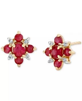 Ruby (3/4 ct. t.w.) 
Diamond Accent Flower Cluster Stud Earrings in 10k Gold