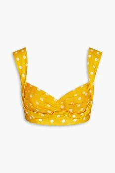 Zimmermann Pleated polka-dot linen and silk-blend bra top