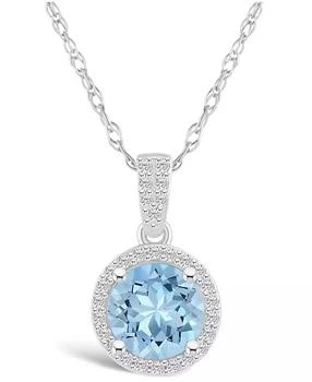 Macy's | Lab Grown Spinel Aquamarine (1-2/5 ct. t.w.) and Lab Grown Sapphire (1/6 ct. t.w.) Halo Pendant Necklace in 10K White Gold