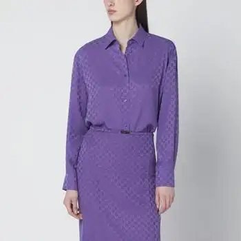 Gucci | Purple oversized GG jacquard silk shirt