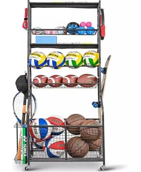 Mythinglogic Weight Capacity Sports Storage Garage Organizer for Balls Yoga Mats Multifunction Equipment Rack