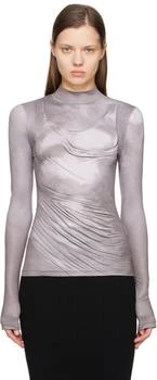 Balmain | Gray Draped Print Trompe L'oeil T-shirt