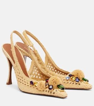 Dolce 
Gabbana | Embellished raffia-effect slingback pumps