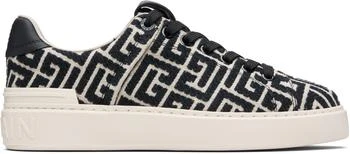 Balmain | Black 
Off-White Monogram Jacquard B-Court Sneakers
