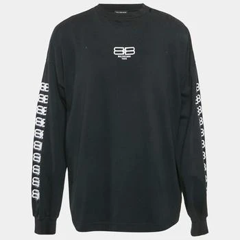 Balenciaga | Balenciaga Black Logo Embroidered Cotton Distressed Long Sleeve T-Shirt L