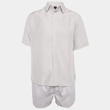 Fendi | Fendi White/Purple Logo Print Silk and Synthetic Shirt & Shorts Set M/XL