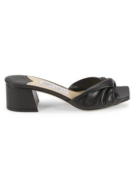 Jimmy Choo | ​Lyn Heel 45MM Ruched Leather Block-Heel Slide Sandals