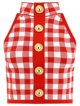 Balmain | Balmain Gingham Checked Sleeveless Top