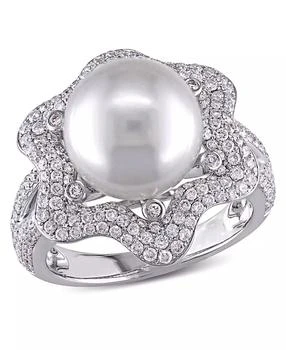 Macy
s | South Sea Cultured Pearl (10-10.5mm) and Diamond (1 ct. t.w.) Floral Halo Cocktail Ring in 14k White Gold