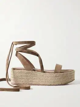 Gianvito Rossi | 40 Suede And Raffia Platform Espadrilles - IT36.5