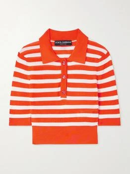 Dolce & Gabbana | Cropped Striped Ribbed-knit Polo Shirt  - IT38