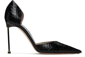 Tom Ford | Black Semi Shiny Printed Python Spire D'Orsay Heels