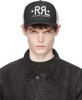 RRL Black Ranch Logo Denim Trucker Cap