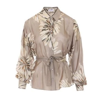 Brunello Cucinelli | Brunello Cucinelli Floral Print Belted Shirt