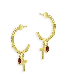 Bloomingdale's | Garnet and Cross Half Hoop Earrings in 14K Yellow Gold