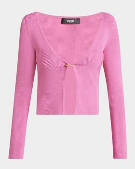 Versace | Safety-Pin V-Neck Crop Rib Cardigan