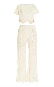 Akoia Swim - Bunga Crocheted Cotton Pants and Top Set - White - L - Moda Operandi