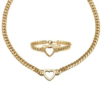 Palm Beach Jewelry Yellow Gold Ion-Plated Stainless Steel Heart Bracelet And Necklace 16 Inch