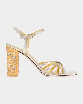 Valentino | 90mm Valenti Embellished-Heel Metallic Leather Sandals