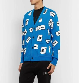 AMIRI | Cards Intarsia Cardigan Sweater In Blue