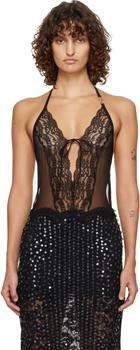 Versace | Black Embroidered Lace-Trim Bodysuit
