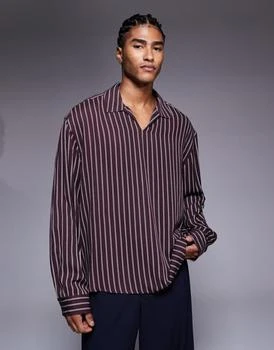 ASOS DESIGN boxy oversized overhead shirt in burgundy stripe