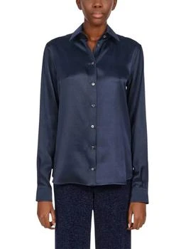 Salvatore Ferragamo | Satin Button Up Shirt In Blue