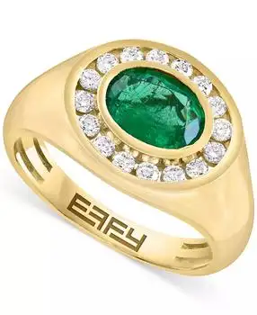 Effy | EFFY® Men's Emerald (1-1/2 ct. t.w.) & Diamond (1/2 ct. t.w.) Halo Ring in 14k Gold