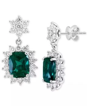 Effy | EFFY® Lab Grown Emerald (3-3/8 ct. t.w.) & Lab Grown Diamond (1-7/8 ct. t.w.) Halo Drop Earrings in 14k White Gold
