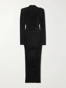 Balmain | Button-embellished Open-back Brushed Knitted Midi Dress