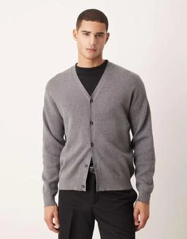 ASOS ASOS DESIGN relaxed knitted v-neck cardigan in grey