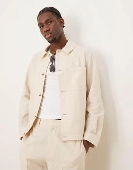 ASOS DESIGN cotton smart co-ord shacket in stone