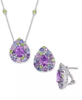 Macy
s | 2-Pc. Set Multi-Gemstone (13-1/3 ct. t.w.) Teardrop Halo Cluster Pendant Necklace
Matching Stud Earrings in Sterling Silver