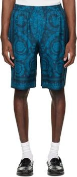 Versace | Blue Barocco Silk Shorts