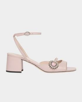 Valentino | Daisy Jeweled Leather Ankle-Strap Sandals