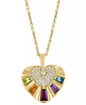 Effy | EFFY® Multi-Gemstone (3/4 ct. t.w.)
Diamond (1/6 ct. t.w.) Heart 18" Pendant Necklace in 14k Gold